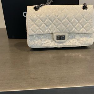 COPY - CHANEL AUTHENTIC 2.55 REISSUE MINI FLAP OFF WHITE RUTHENIUM CHAIN BOX/BAG